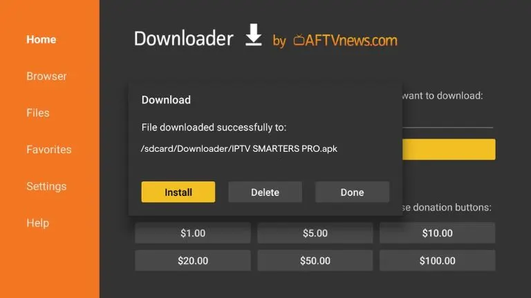 Pantalla de descarga e instalación de IPTV Smarters Pro